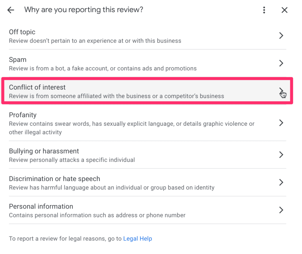 conflict of interest google review