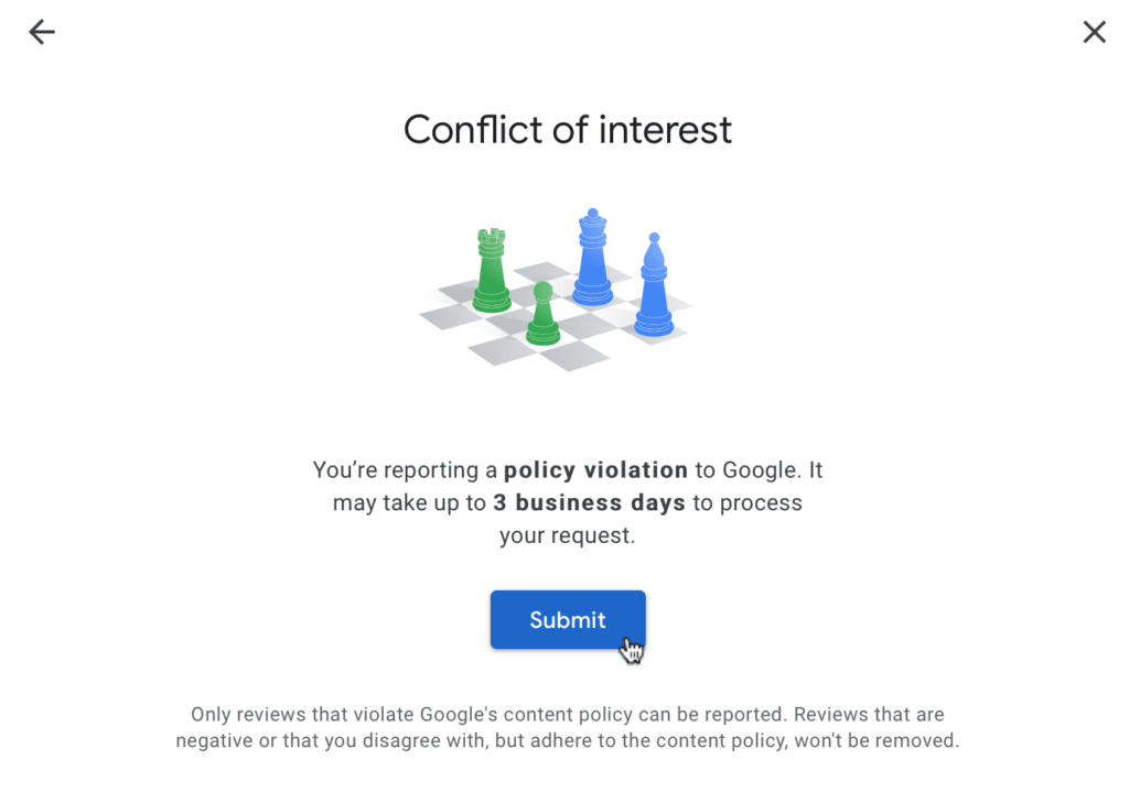 conflict of interest google review submit
